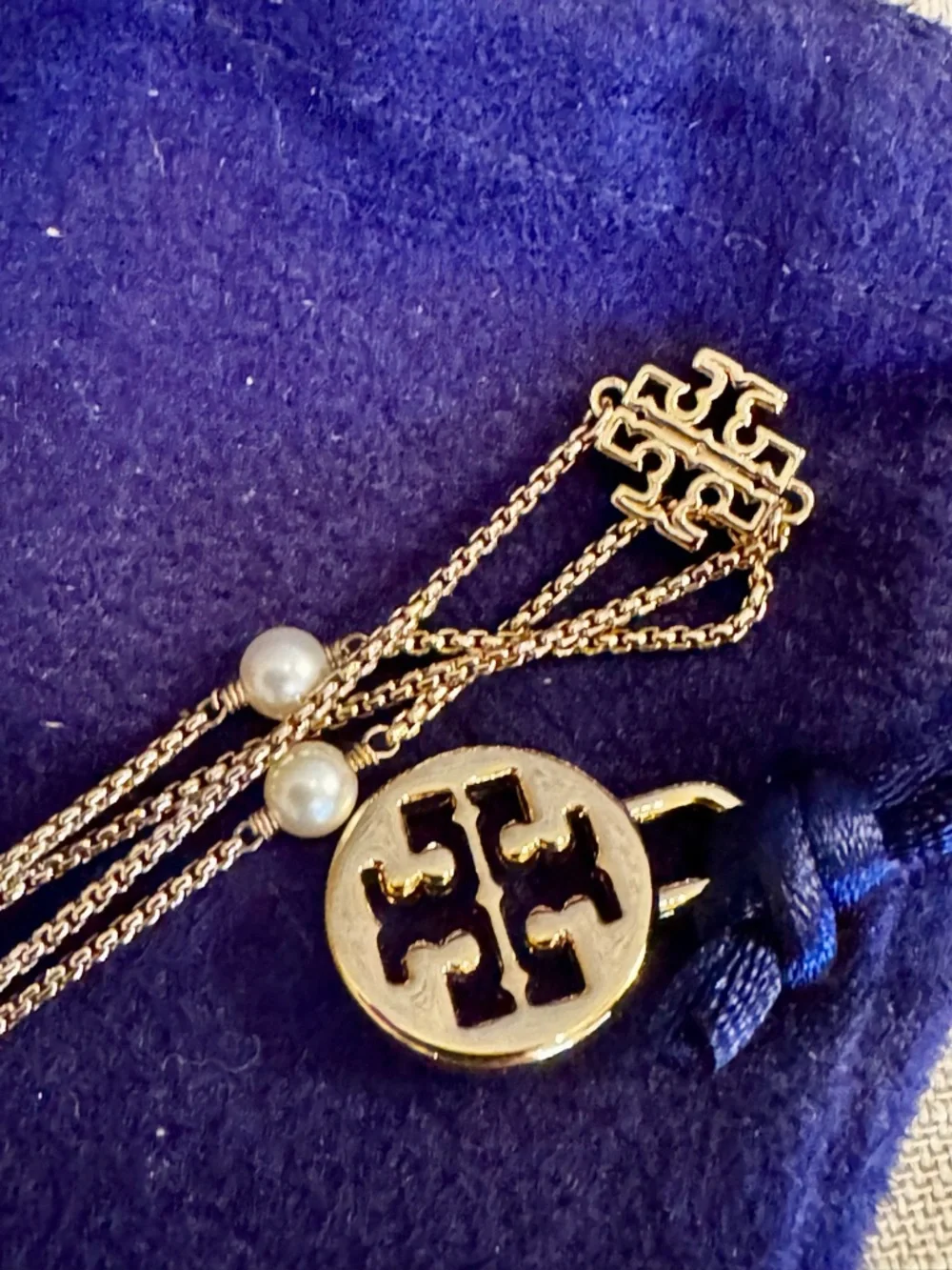 Tory Burch Gold Tone Double-Chain Bracelet with Pearl Accents - Picture 5 of 5